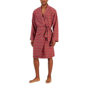 Accappatoio in Flanella Jacquard a Quadri da Uomo per Natale, Taglia S/M, Morbido Abbigliamento da Notte in Maglia per Casa, Club, Stile Casual, Rosso - Product Image 1
