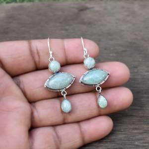 Fait à la main 100% naturel Amazonite pierres précieuses 925 argent Sterling boucles d'oreilles marquise forme femmes mode cadeau d'anniversaire - Product Image 4