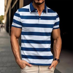 Los hombres más vendidos 100% algodón manga corta Casual para Polo diseñador personalizado con patrón de rayas sólidas botón de solapa para Su - Product Image 5