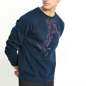 Sudadera lisa de poliéster y algodón de estilo único con sudadera de manga larga con cuello redondo para hombre - Product Image 1
