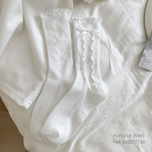 Wholesale Custom Logo Plaid Crew Women's <b>Socks</b> 100% Cotton Knitted Cute <b>Lace</b> Ruffle Pilates Yoga Anti-Slip Breathable Daily - Product Image 4