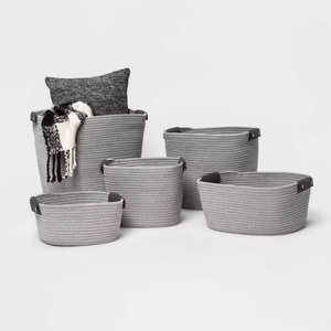 Best Quality Woven Cotton Rope Basket <b>Books</b> & <b>Toys</b> <b>Storage</b> Basket Grey Color Handmade Living Room Decor Basket Set - Product Image 1