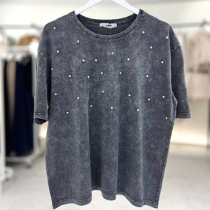 Bán Buôn Heavyweight Rửa Axit Biểu Tượng Tùy Chỉnh Mùa Hè 100% Bông Quá Khổ Trống Rhinestone Thân Thiện Với Môi O-Cổ Người Đàn Ông T-Shirt - Product Image 1