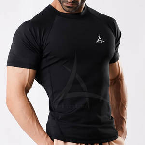 T-shirt de compression pour homme à manches courtes, style pull, uni, extensible, en spandex/polyester, respirant - Product Image 2