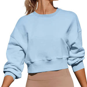 Sudadera Corta de Cuello Redondo para Mujer, 100% Algodón Grueso, Felpa, Bordado Frontal, Letras Impresas Personalizadas, Ropa de Calle de Invierno, Estilo Lujoso - Product Image 1