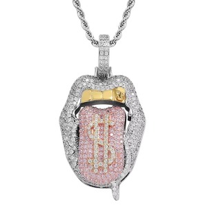 Collier pendentif lèvres Rolling Stones en Moissanite Iced Out, micro-pavé, vert, style Hip Hop - Product Image 6