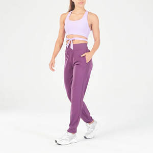 Pantalones de chándal acampanados hechos a medida para mujer, venta al por mayor, ropa de calle informal, pantalones de chándal con cintura elástica holgados, estilo de verano frontal plano - Product Image 1