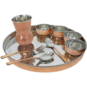 Dîner international king en cuivre, ensemble de 5 pièces, 1 assiette, 1 verre, 1 cuillère, 2 bols à curi, résistance à la Corrosion Architectural/ornementale - Product Image 1