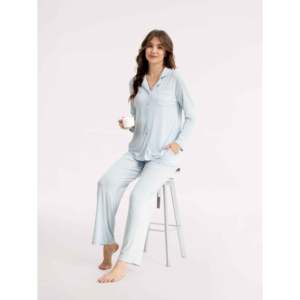   Conjunto de Pijama Premium para Mujer, de Bambú, con Cuello Acanalado, Suave y Transpirable, Estilo Clásico de Primavera, con Cordón Ajustable, Logotipo Personalizado, ODM, Spandex - Product Image 4