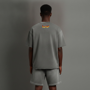 Men's Gray Cotton T-<b>Shirt</b> Set With <b>Flame</b> Logo Front Print Casual Summer Wear Crew Neck Knitted Fabric Oversized Style - Product Image 6