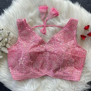 Blouse de soirée élégante entièrement brodée avec de magnifiques travaux faits à la main, richement ornée et entièrement cousue - Product Image 3