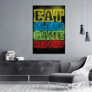 Affiche de jeu Eat Sleep Game Repeat en toile avec cadre noir - Product Image 1