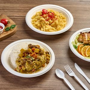 Assiette jetable carrée à 8 compartiments en bagasse compostable et écologique, plateau repas, design zen asiatique, retour à l'école - Product Image 4