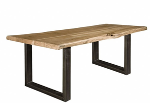 Tables à manger industrielles en bois de manguier massif à bord vif rectangulaires Pieds en métal noir de luxe pour hôtel, salle à manger, salon - Product Image 1