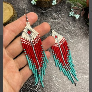 Beaded <b>Earrings</b> Red <b>Turquoise</b> Beaded <b>Earrings</b> Long <b>Earrings</b> Fringe <b>Earrings</b> Native <b>Earrings</b> Quality Beaded Tassel <b>Earrings</b> - Product Image 2