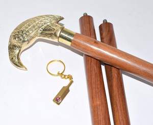 Nautical <b>Vintage</b> Victorian Style Brass Handle Wooden Walking Stick Cane with Free Cricket Bat <b>Key</b> Ring Classic Antique Gentleman - Product Image 2