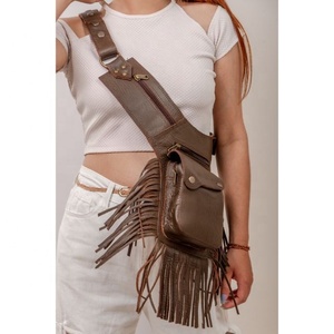LW Real hecho a mano gamuza cuero Multi bolsillos cintura bolsas con correa ajustable elegante Unisex cuero utilidad riñoneras - Product Image 6