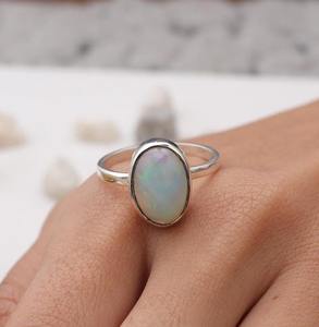 925 diseñador Natural sólido mejor calidad promesa anillo joyería 925 plata esterlina hecha a mano piedra preciosa ópalo bodas corte ovalado - Product Image 3