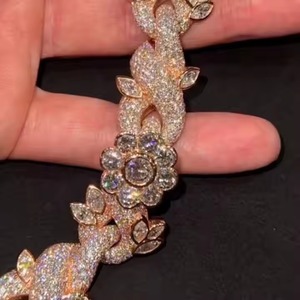 Cadena de eslabones cubanos de plata de lujo totalmente helado D Color VVS tachonado Moissanite Diamond Tester para boda - Product Image 1