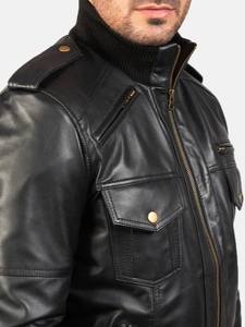 Chaqueta de Cuero Negra Estilo Bomber para Hombre, Marca Agent Shadow, Piel de Oveja Premium, Estilo Urbano, Casual, Ribete de Punto Acanalado, Corte Ajustado, 100g de Cuero Genuino - Product Image 2