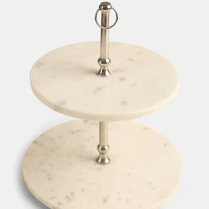 ชั้นวางขนม 2 ชั้น หินอ่อนหรูหรา พร้อมหูจับโลหะ ถาดขนมหวานสุดหรู ทนทาน เหมาะสำหรับห้องครัวและตกแต่งบ้าน - Product Image 2