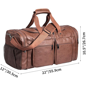 Western Inspired Tote Sport Travel Duffle Bag Sac en cuir brun lisse pour hommes et femmes Voyages de nuit et week-end - Product Image 5
