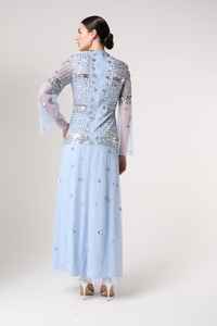Skyblue O- Women's full Sleeve 2025 Beaded Handmade straight Chiffon Evening <b>Dress</b> Factory Slip Clothes for Parties - Product Image 2