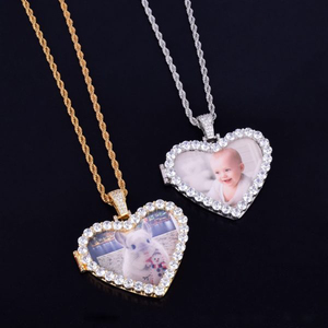 Corazón Recuerdos Imagen Hip Hop Colgante Totalmente Iced Out Redondo Brillante Corte Moissanite Diamantes En 10kt Oro Sólido - Product Image 3