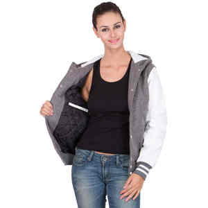 2025 tendance élégant gris blanc femmes Baseball Varsity vestes respirant hiver polaire avec coupe-vent à capuche haut pour les filles - Product Image 6