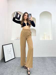 Pantalons pour femmes à jambes larges personnalisés pantalons de style ample taille haute mode décontracté pantalons palazzo à jambes larges printemps et été - Product Image 5