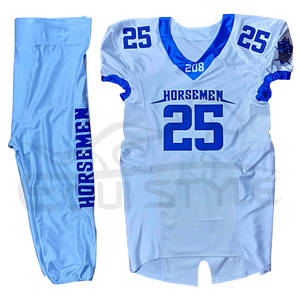 Uniforme de Fútbol Americano Blanco, Cuello en V Azul, Jersey y Pantalones Cortos con Letras Impresas, Diseño Personalizado para Equipos - Product Image 2