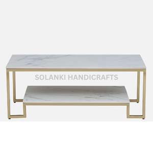 Mesa de centro de metal en acabado de latón con tapa de porcelana para sala de estar y muebles para el hogar - Product Image 4