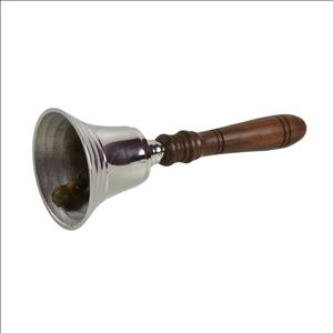 Venta directa de fábrica Campana de mano de latón macizo con acabado plateado brillante Mango de madera Simple Aspecto elegante Técnica pulida al por mayor - Product Image 2