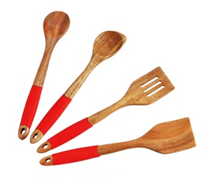 Juego de 4 utensilios de cocina ecológicos de madera de acacia natural con caja de color personalizada para servir y revolver - Product Image 1