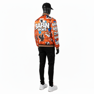 Veste de baseball en satin de haute qualité patch personnalisé broderie logo orange vif brillant confortable veste en satin pour homme - Product Image 4