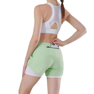 Pantalones cortos de yoga para mujer Gimnasio al aire libre Fitness Secado rápido Doble capa Pantalones cortos deportivos para correr con bolsillo Sólido de alta calidad - Product Image 5