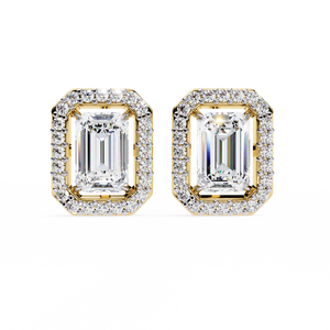 18K Gold Unique <b>Stud</b> Earrings with <b>Emerald</b> Cut Lab-Grown Diamond Geometric Bezel Setting Rose Gold White Gold Trendy Style - Product Image 3