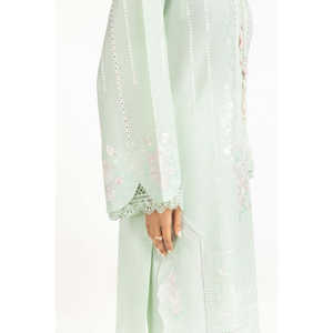 Camisa y Pantalón Bordados en Cambray Verde Claro para Mujer, Primavera/Verano - Product Image 3