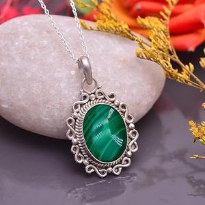 Pendentif en pierre précieuse malachite Design tendance Pendentif en argent sterling 925 Cadeau de mariage parfait pour l'amour avec des bijoux estampillés 925 - Product Image 2