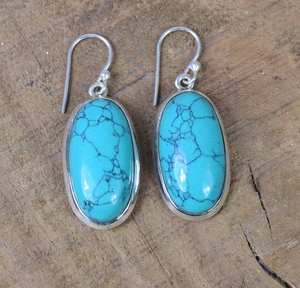 Blue Turquoise Sterling Silver Hook Earrings Handmade Gemstone Jewelry Natural Stone Earrings <b>Gift</b> <b>For</b> <b>Women</b> - Product Image 4