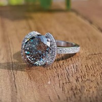 Bague de fiançailles en argent sterling 925 avec moissanite grise taille portugaise 2,00 carats, bague diamant antique, bague diamant moissanite