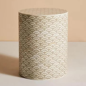 Meubles de table d'appoint de canapé en incrustation d'os en métal fini blanc Meubles en métal faits à la main - Product Image 3