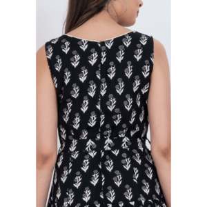 Nuevo Vestido Mini de Algodón con Cuello Cuadrado y Estampado Floral Negro para Mujer, Estilo Elegante en Línea A, para Fiestas/Días de Club, Vestidos Casuales - Product Image 2