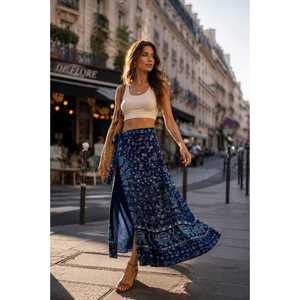 Jupe portefeuille en coton naturel 100% Jaipuri à taille naturelle avec imprimé Neptol, jusqu'à la taille XXL (CWS00017) - Product Image 4