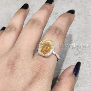 Anillo de Plata de Ley 925 con Citrino Natural, Piedra Natalicia de Noviembre, Martillado, Joyería Hecha a Mano para Mujer - Product Image 3