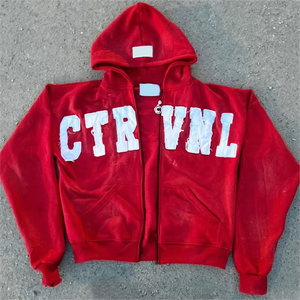 Sweat-shirt à capuche zippé intégral pour femme, délavé, coupe ample et oversize, style grunge streetwear, en coton mélangé - Product Image 1