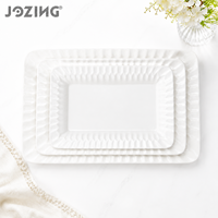 Ensemble de 3 plateaux rectangulaires en céramique et porcelaine JOZING, écologiques, modernes et luxueux, avec bord festonné