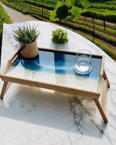 Plateau de service en bois moderne fait à la main de luxe Décoration d'intérieur Bois massif de qualité supérieure Taille personnalisée Finition disponible Résine Mariage Diwali - Product Image 1