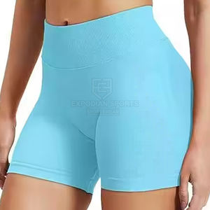 Pantalones cortos de gimnasio transpirables de cintura elástica alta de ajuste regular para mujer al por mayor personalizados de talla grande para uso informal - Product Image 3