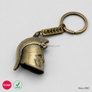 Porte-clés personnalisé en laiton moulé sous pression, casque corinthien grec vintage 3D, hibou Athéna antique, souvenir de Grèce, vente en gros - Product Image 1